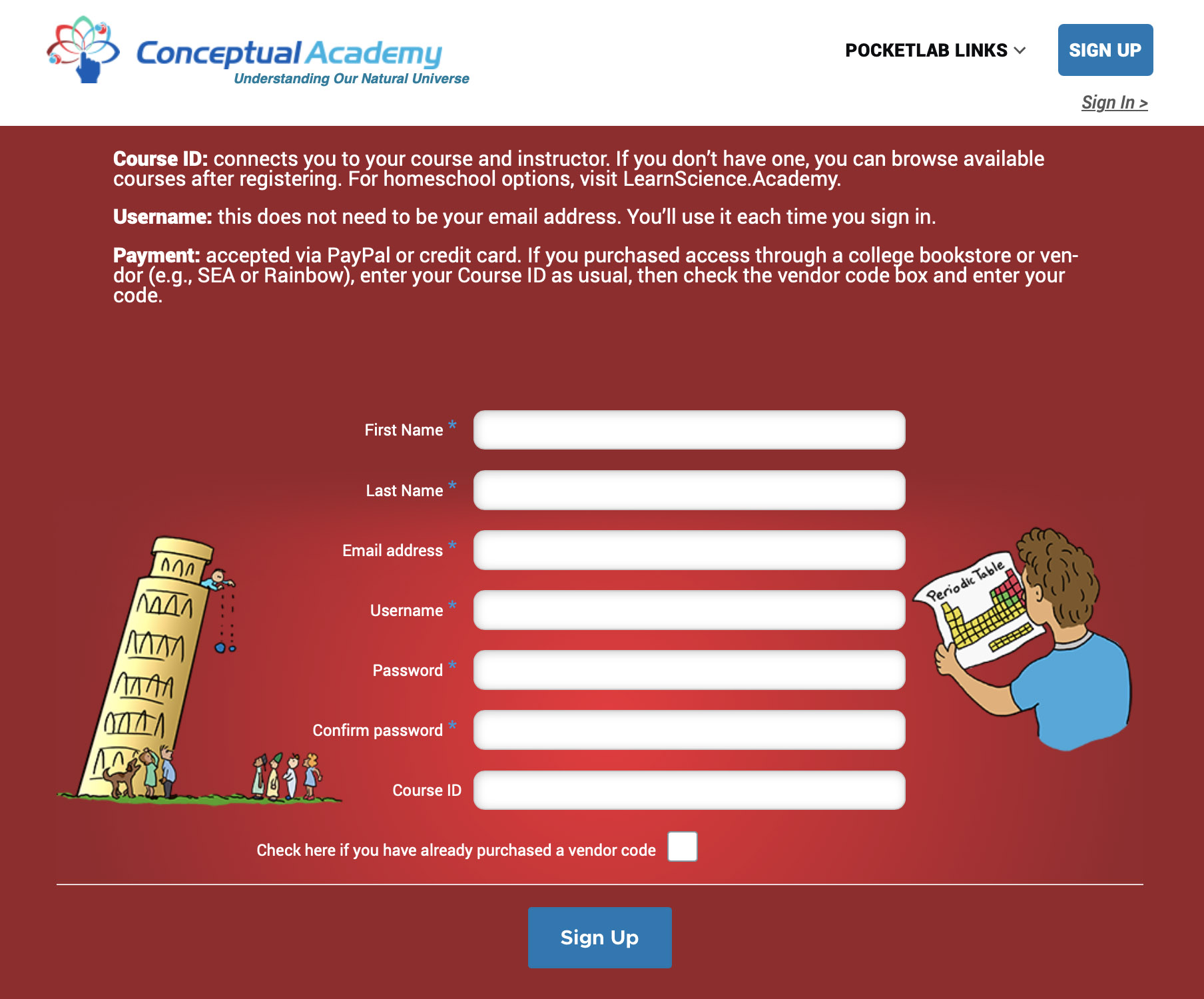 Conceptual Academy sign up